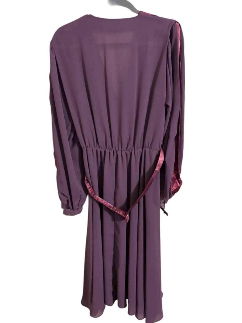 Ursula of Switzerland Vintage Purple Wrap Belted Rose Dress Size 15/16 - Picture 3 of 5